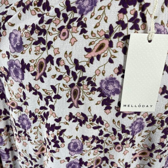 New Melloday Floral Top Blouse Purple Pink Size 1X Stretch - Picture 5 of 9